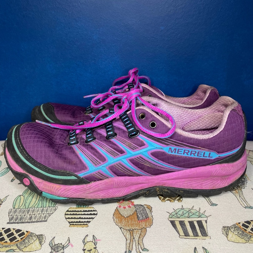 MERRELL purple All Out Rush trail running shoes, size 9
